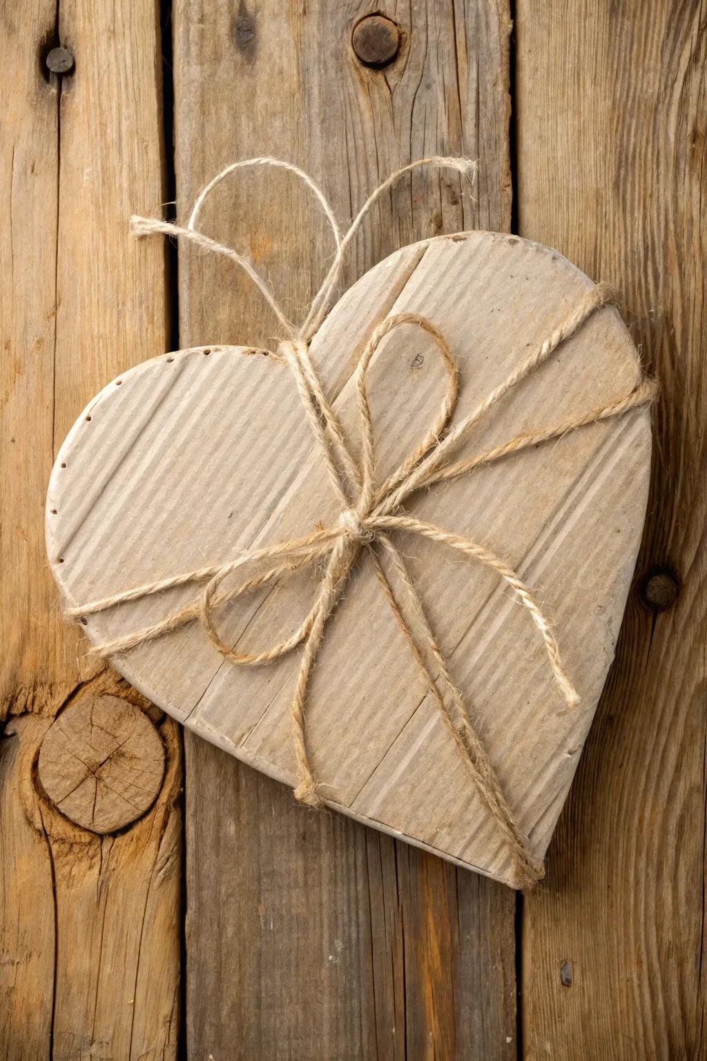 Twine-wrapped cardboard heart for a rustic, handmade feel.