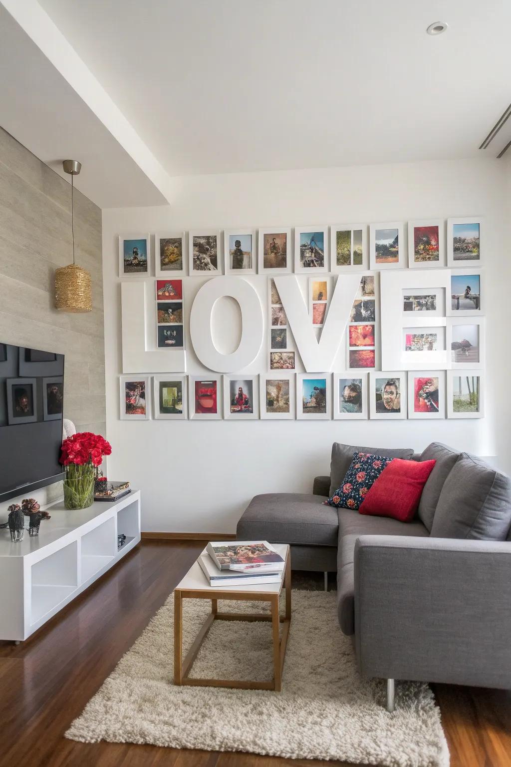 Personalize your space with a 'LOVE' photo wall.