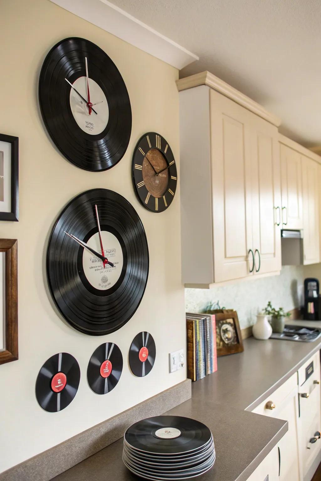 Combine function and style with a vinyl record clock.