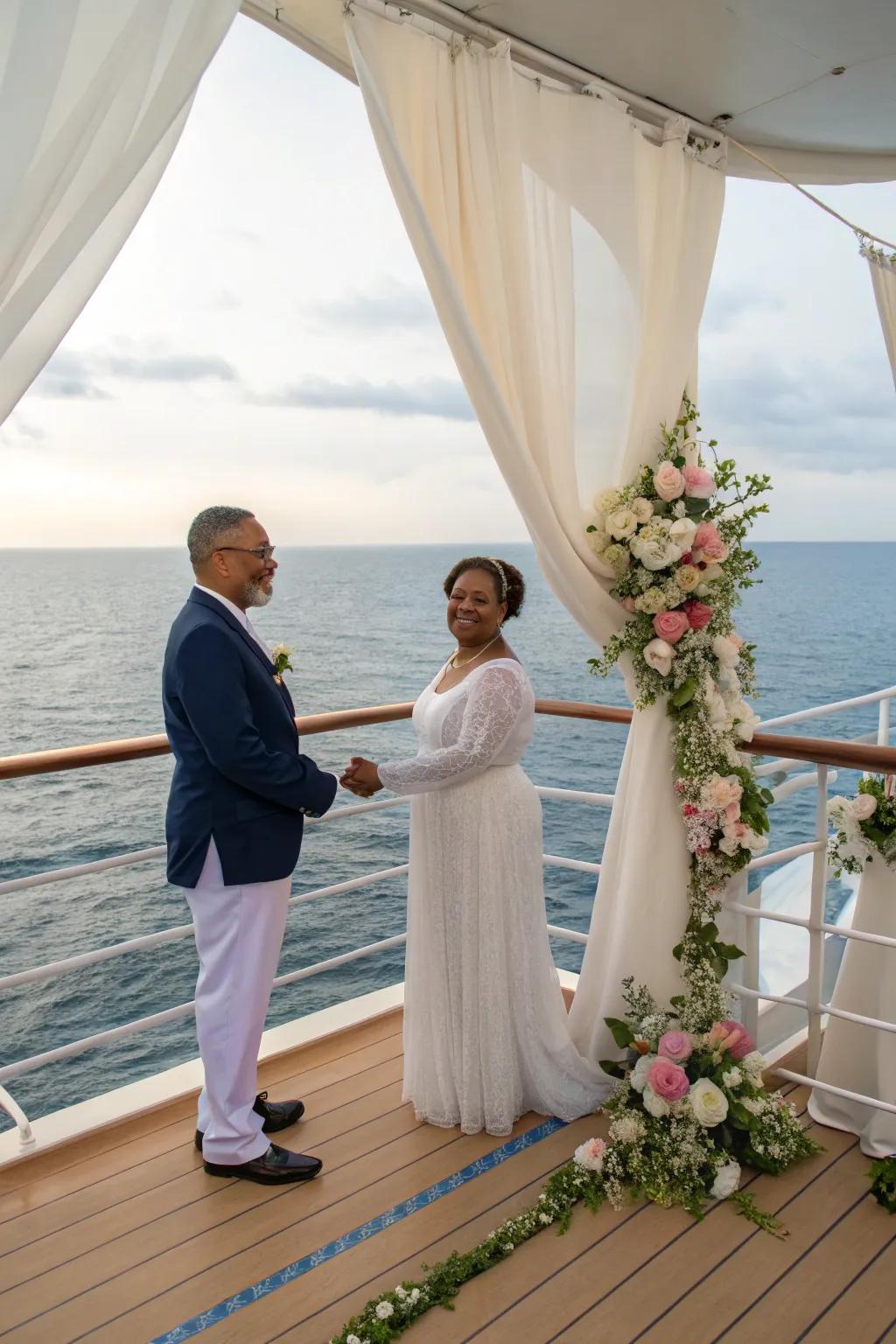 A vow renewal amidst the luxury and adventure of a cruise.