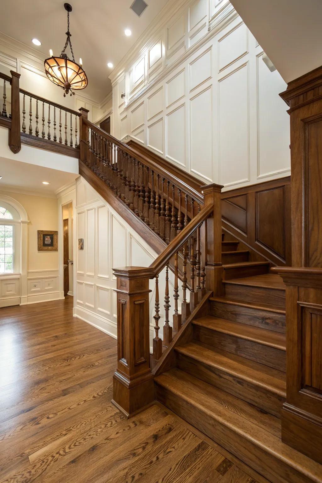 Tongue and groove for a chic and durable stairwell.