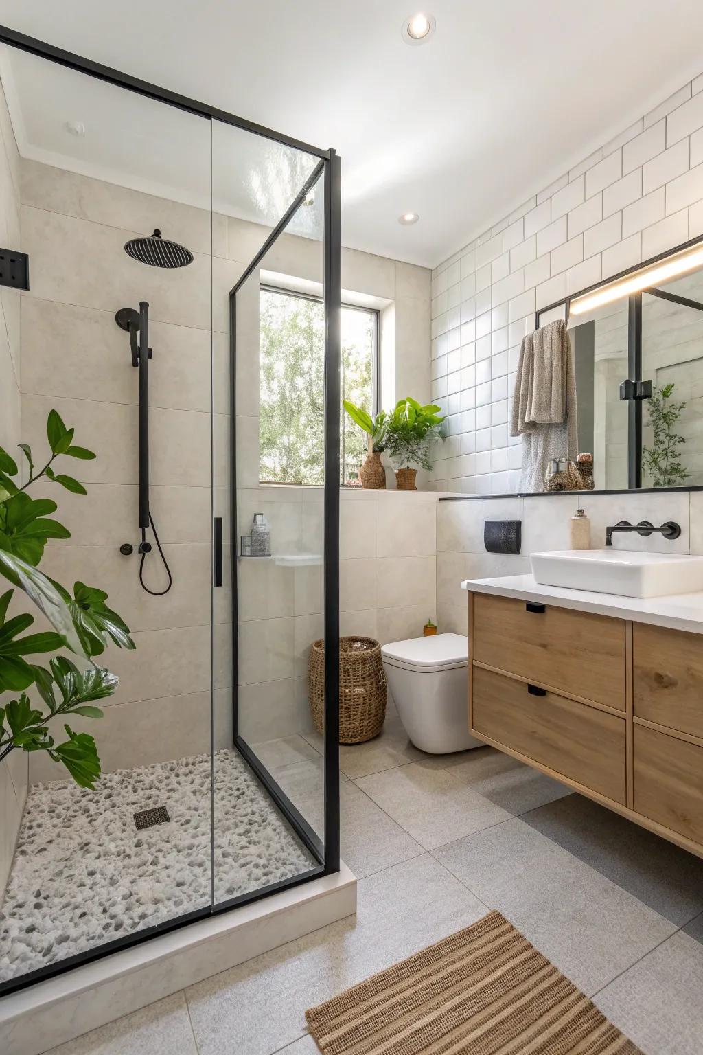 Doorless showers enhance the sense of space in small bathrooms.