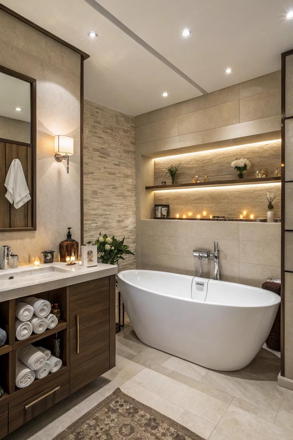 A serene bathroom bump out with a luxurious soaking tub.