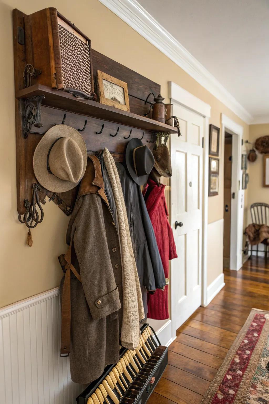 Accordion wall hangers add vintage charm.