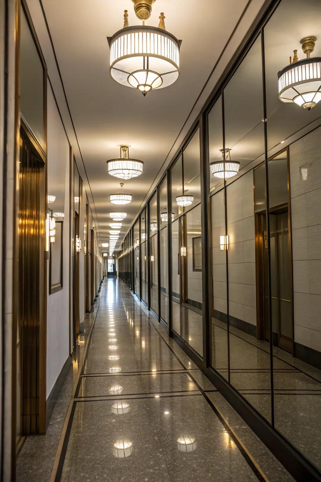 Mirrored panels open up space and add light.