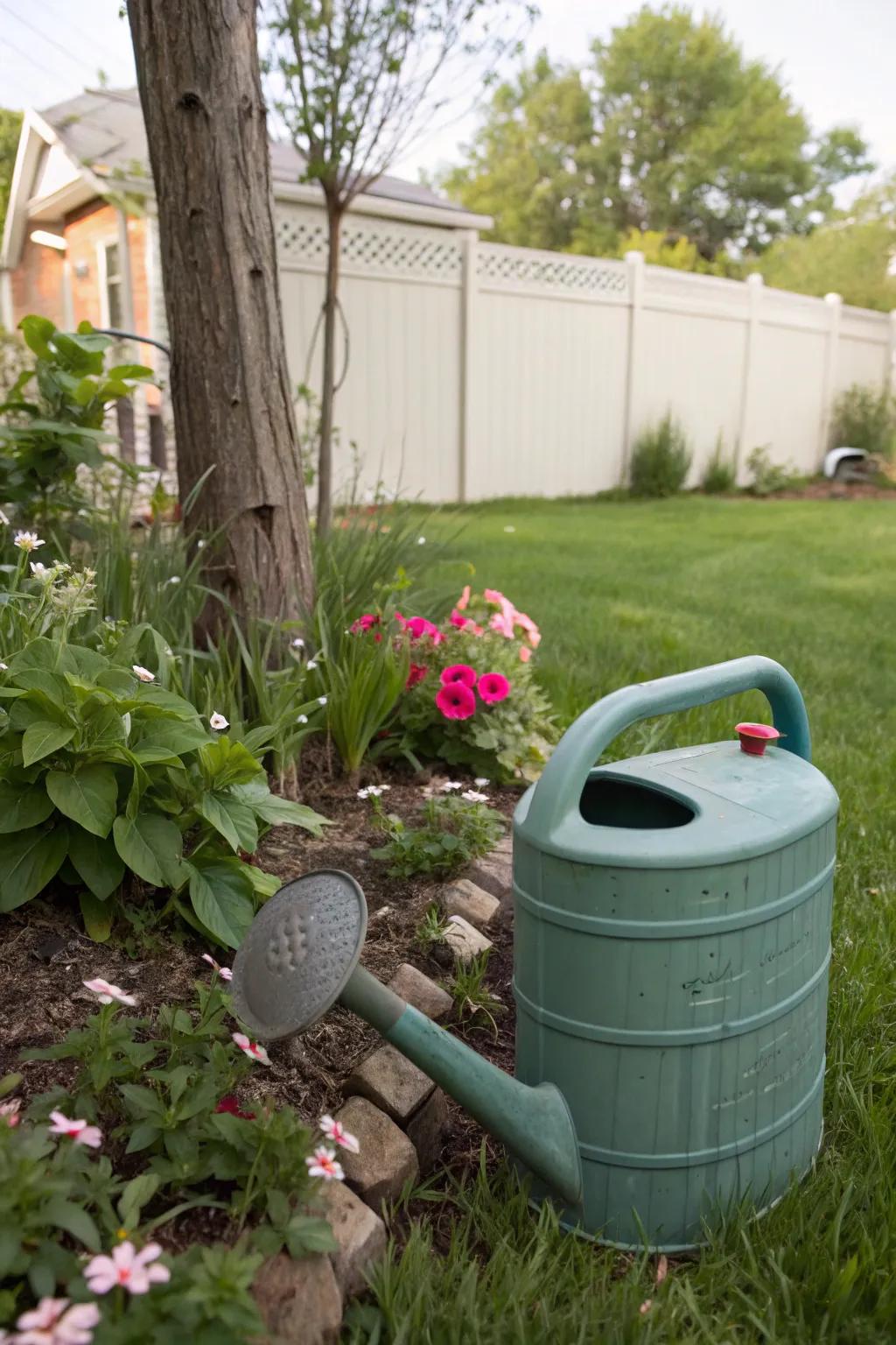 Stylish watering cans from repurposed water jugs.