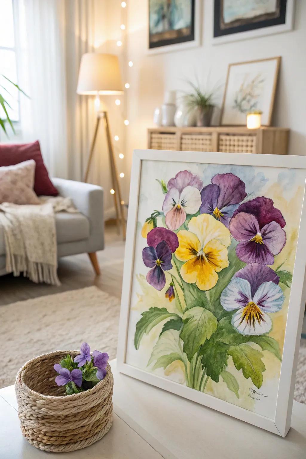 Explore playful color combinations with this charming painting of pansies.