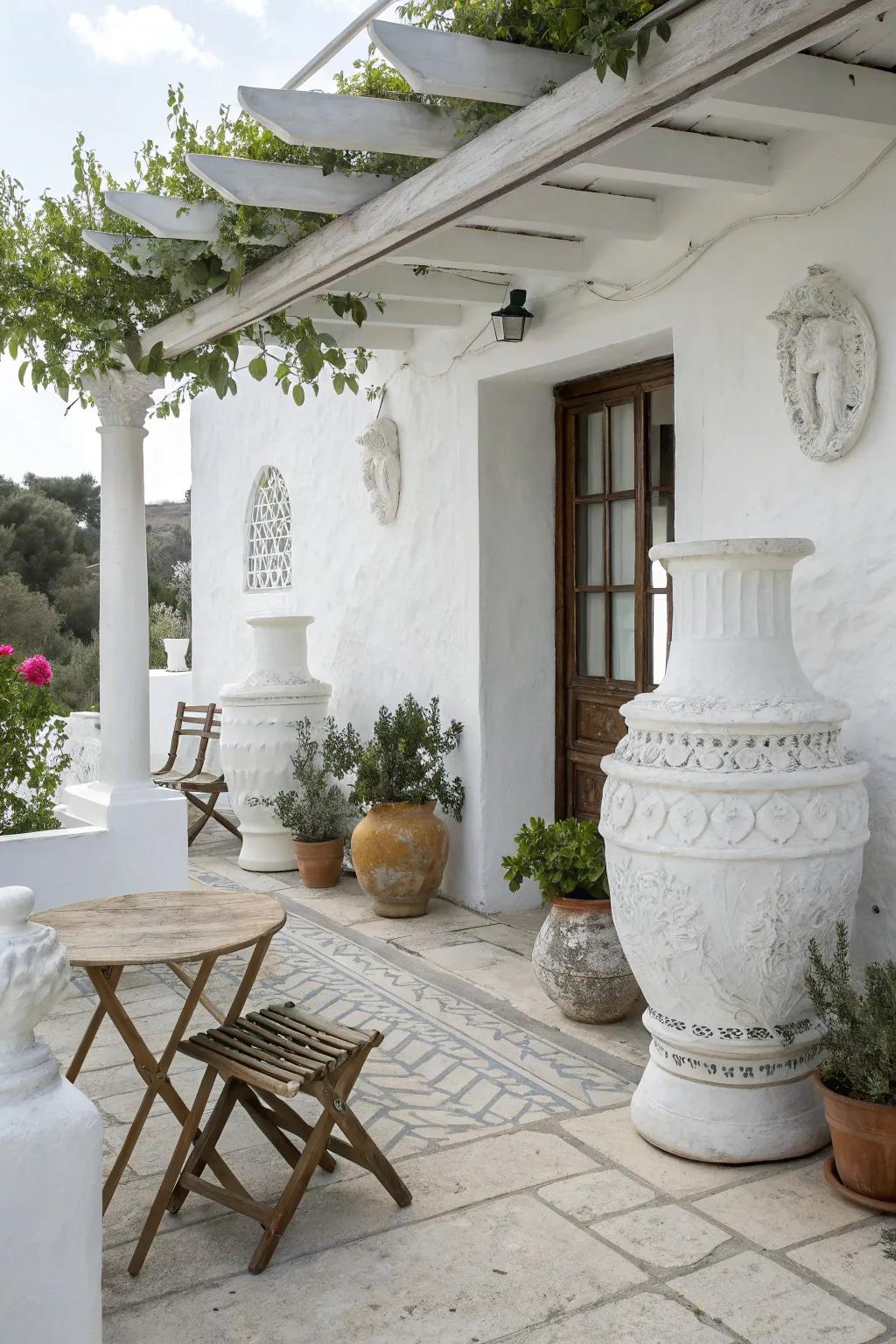 White decorative accessories add personality and elegance to your patio.