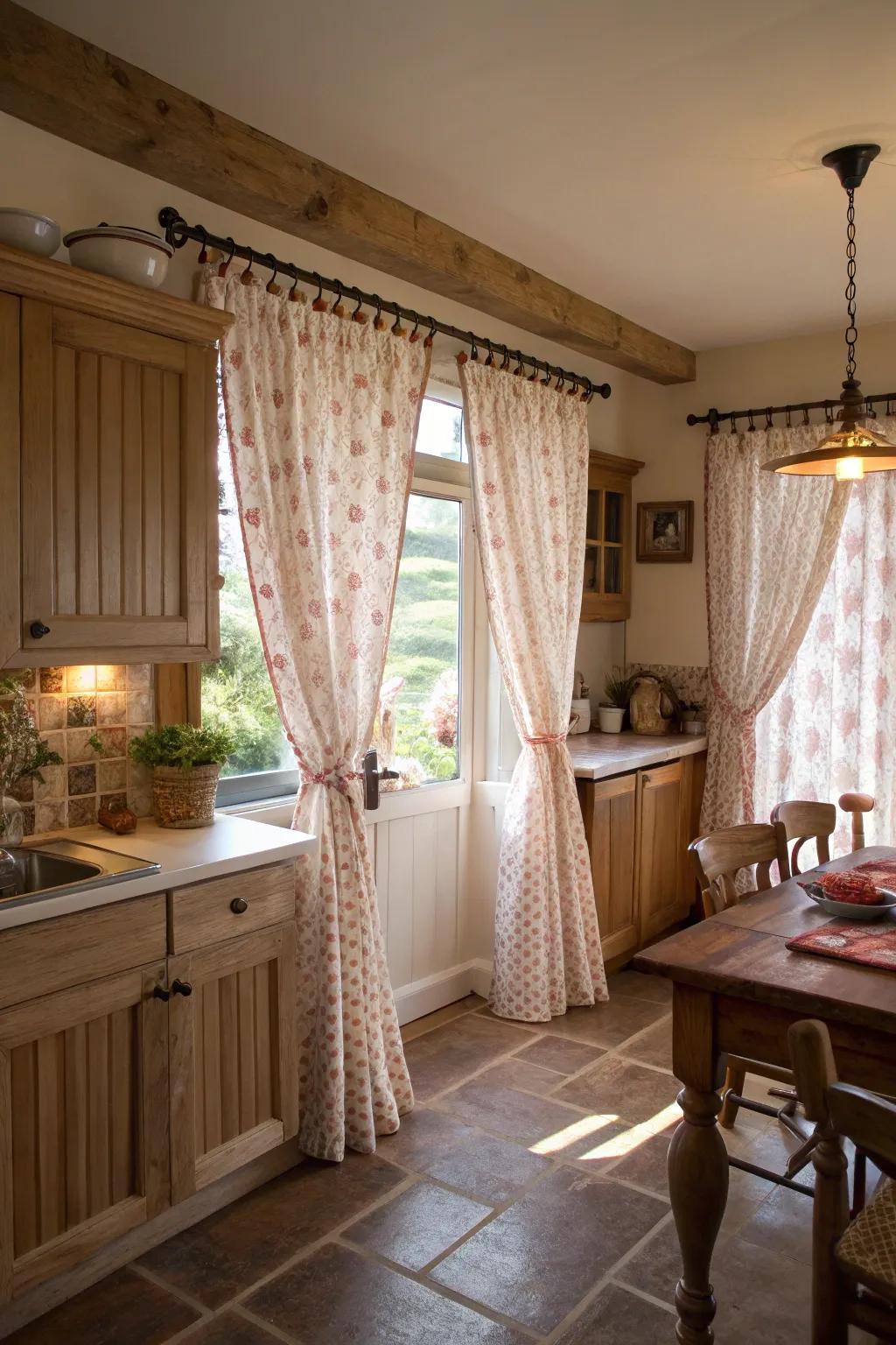 Charming cafe curtains in a cozy kitchen