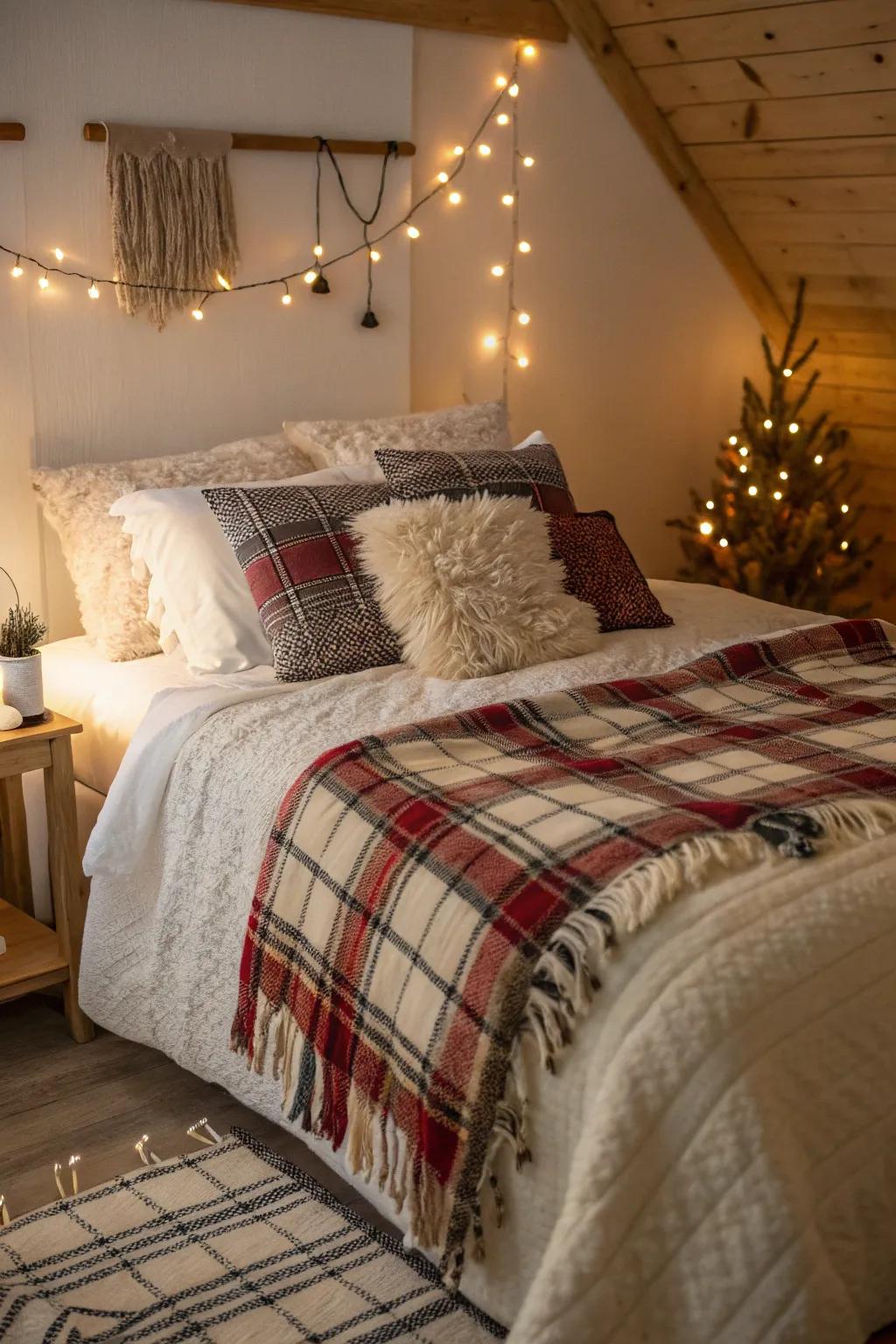 Plaid accents add rustic warmth and charm.