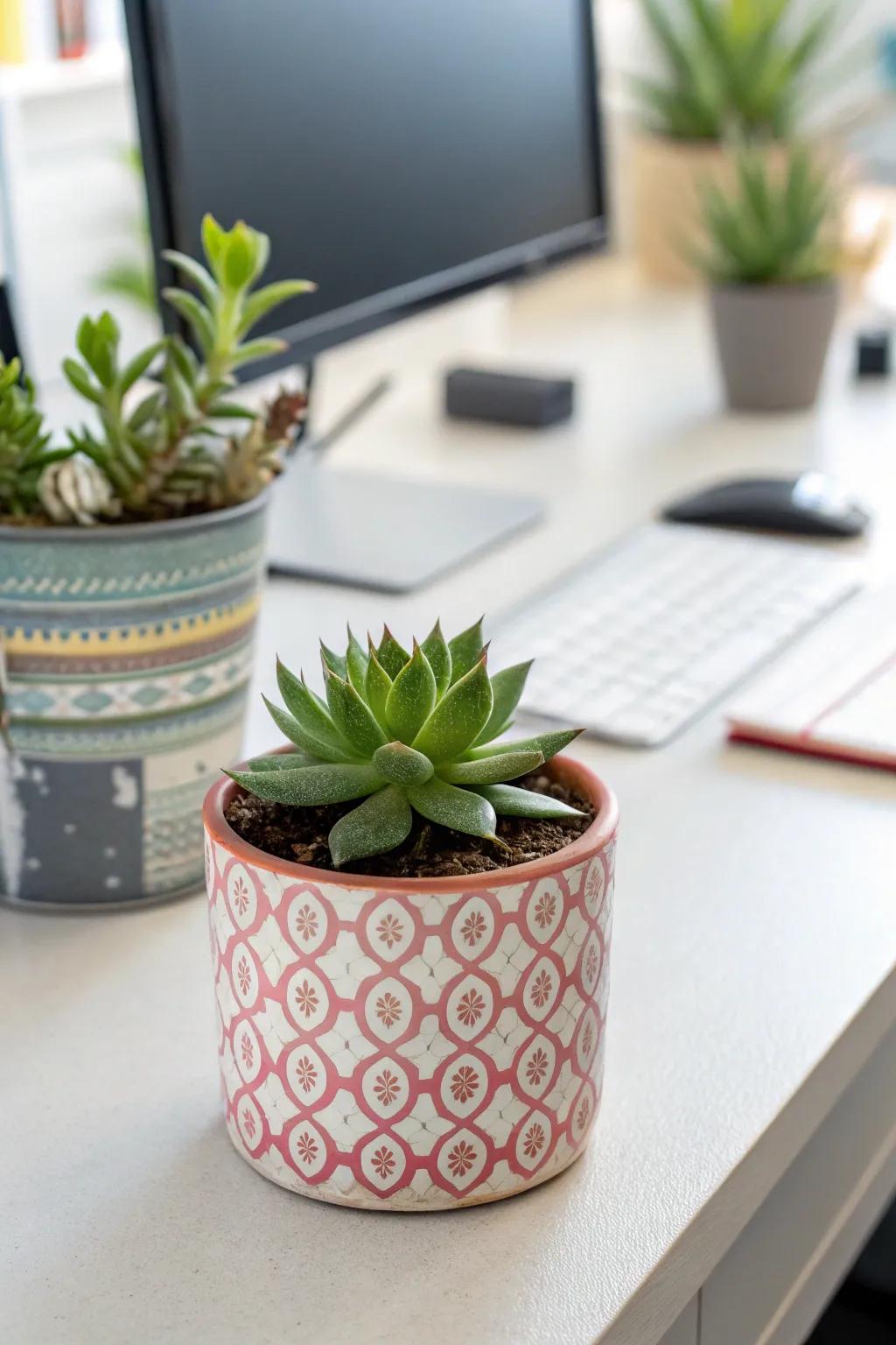 Bring a breath of fresh air with desk plants.