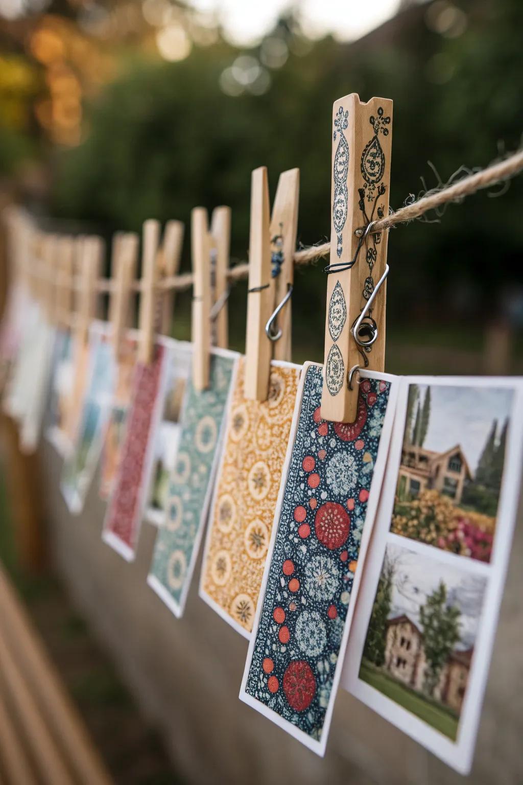 Transform ordinary clothes pegs into decorative photo holders.