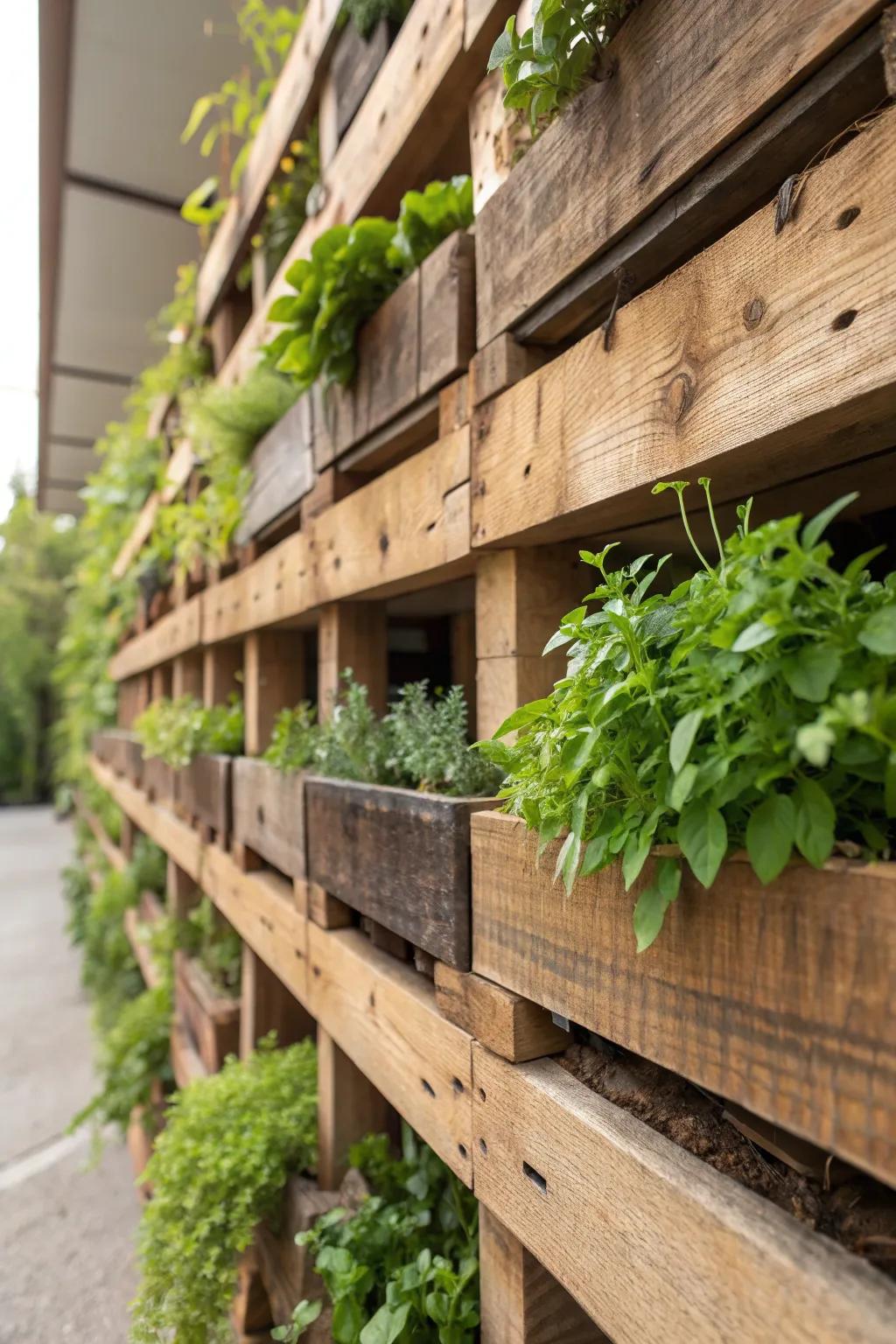 Craftsmanship meets nature: A stunning vertical garden from reclaimed pallets.