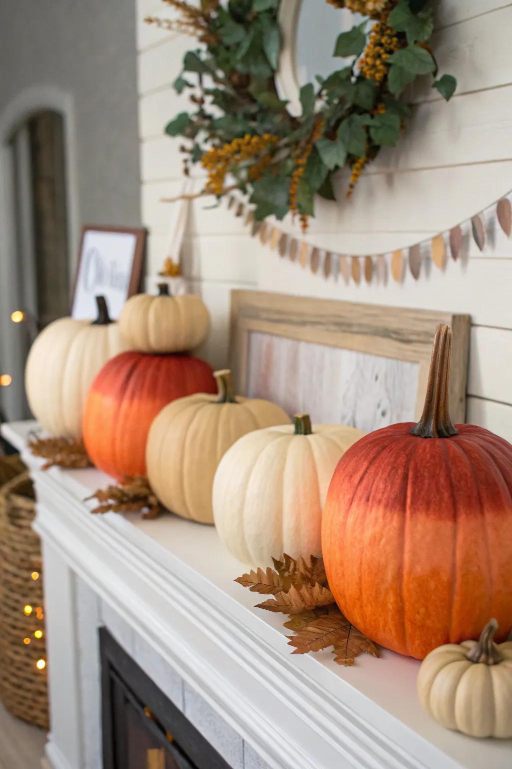 Sophisticated ombre effect on wooden pumpkins.