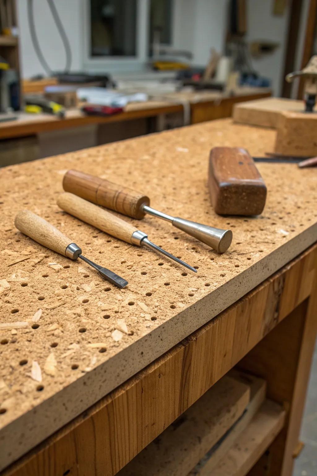 Craft Your Space: Embrace the warmth and functionality of cork for a quieter, more eco-friendly workbench.