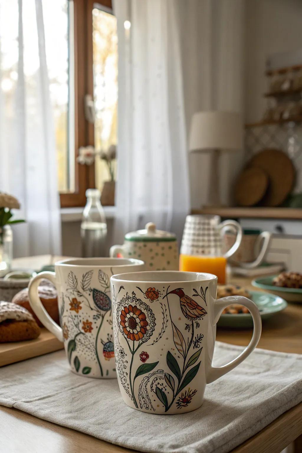 Share morning moments with a porcelain coffee mug set.