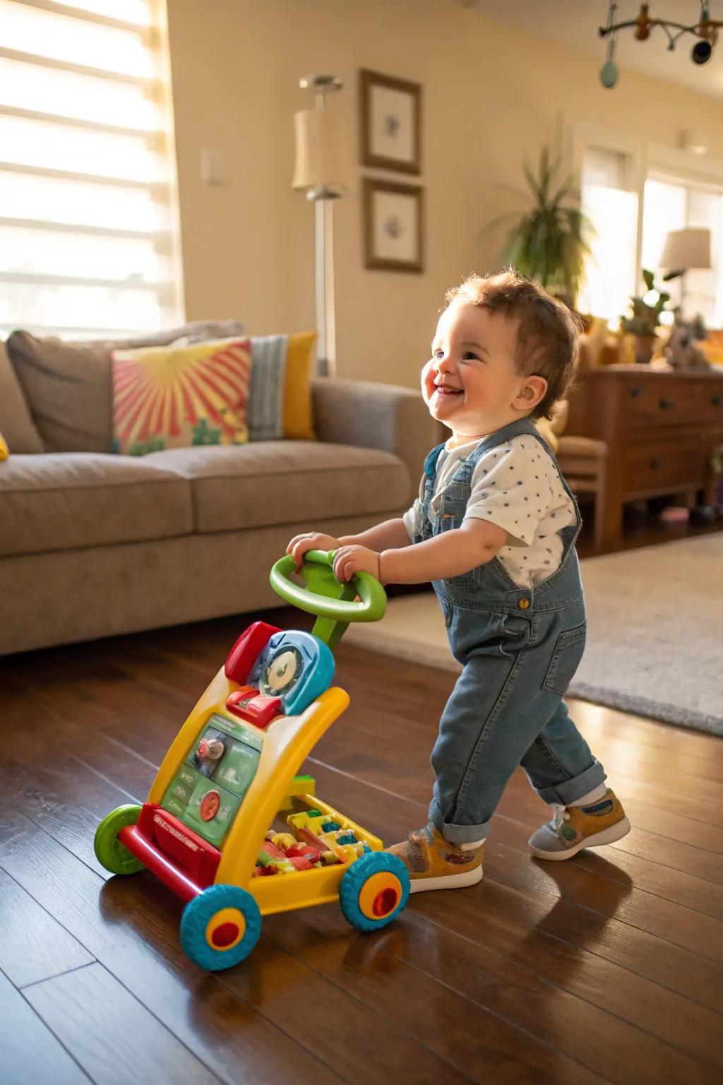 Encourage first steps with a fun and supportive push walker.