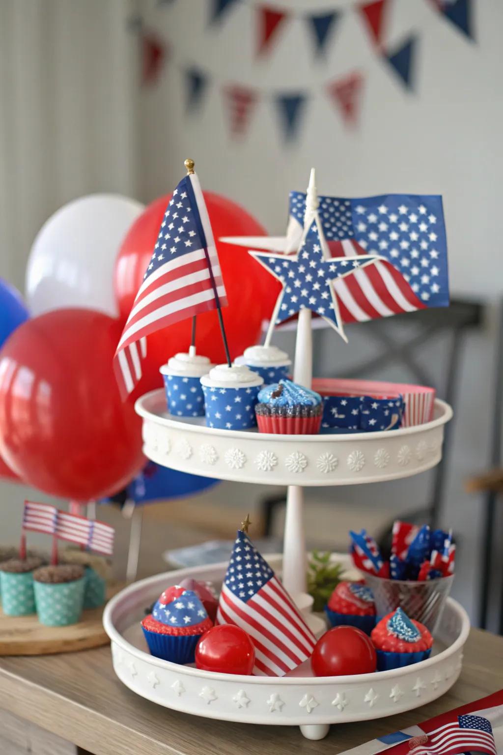 Show your patriotic spirit with a themed 2-tiered tray.