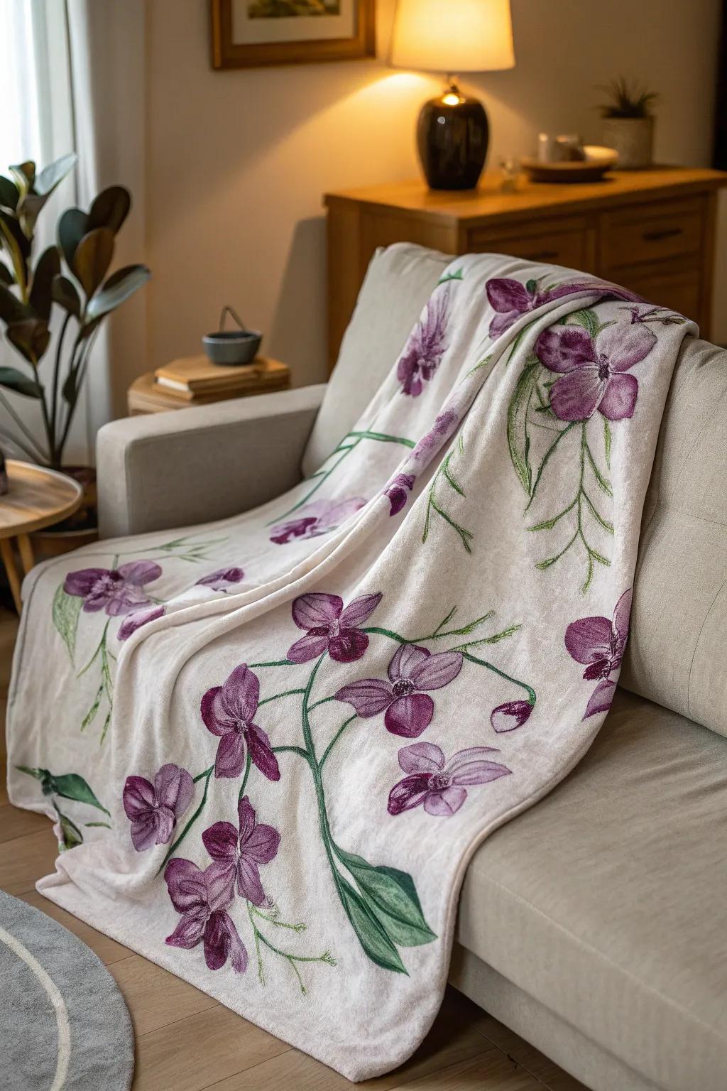 Stay warm and stylish with an orchid blanket.