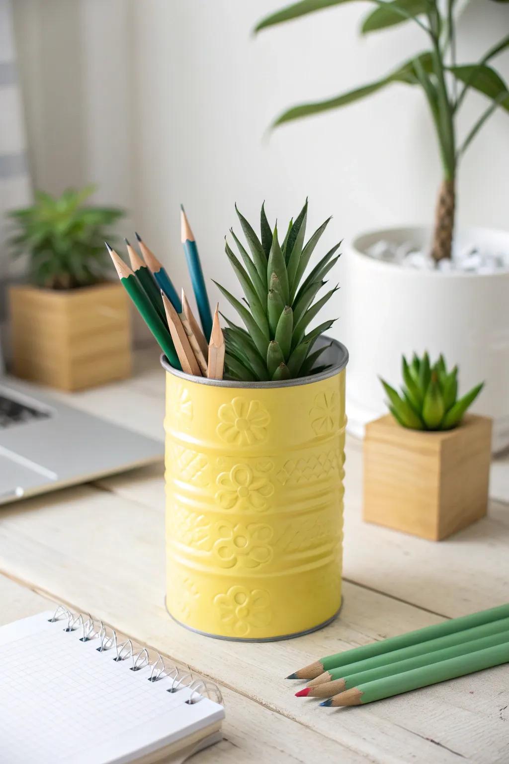 Add a splash of tropical charm to your workspace with this delightful pineapple pencil holder. 🍍✨