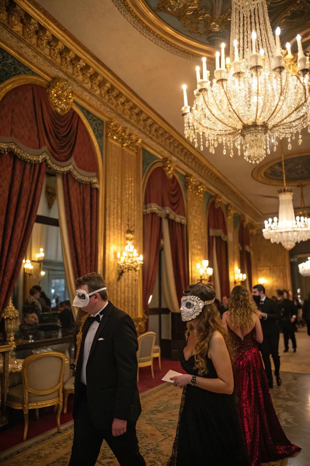 An enchanting masquerade ball ambiance.