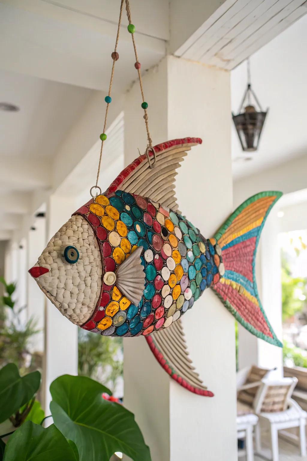Dive into creativity with a recycled tropical fish masterpiece. Transform everyday materials into stunning art!