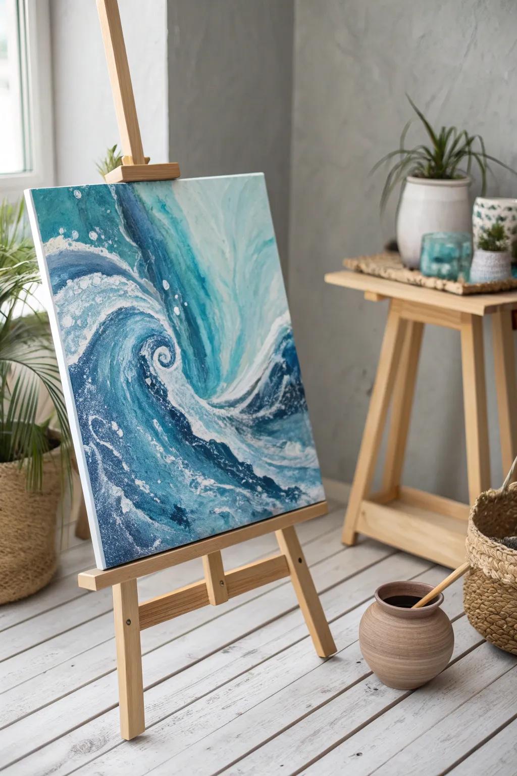 Dive into the serene dance of blues with this abstract swirl masterpiece.