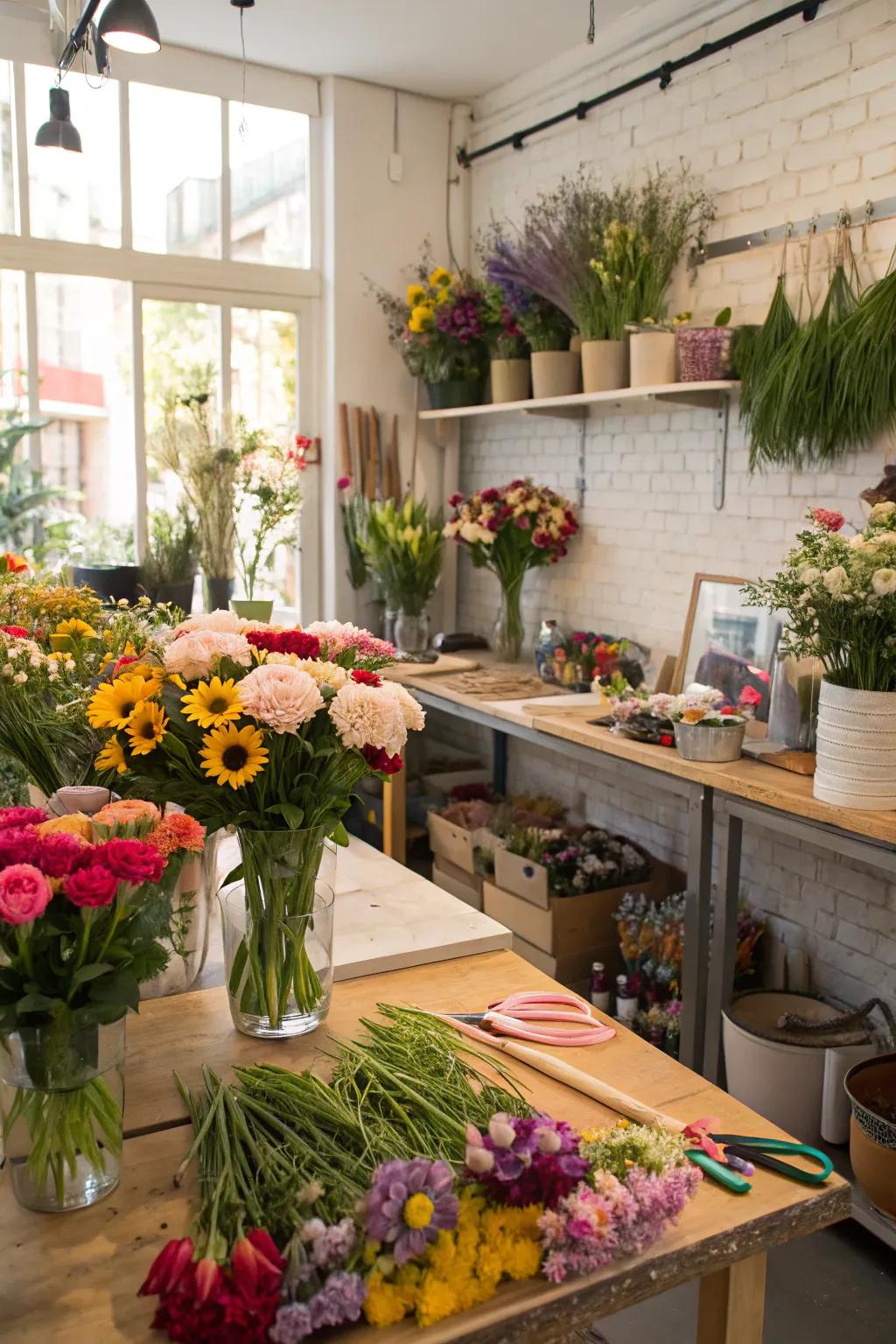 Floral workshop area in a flower shop