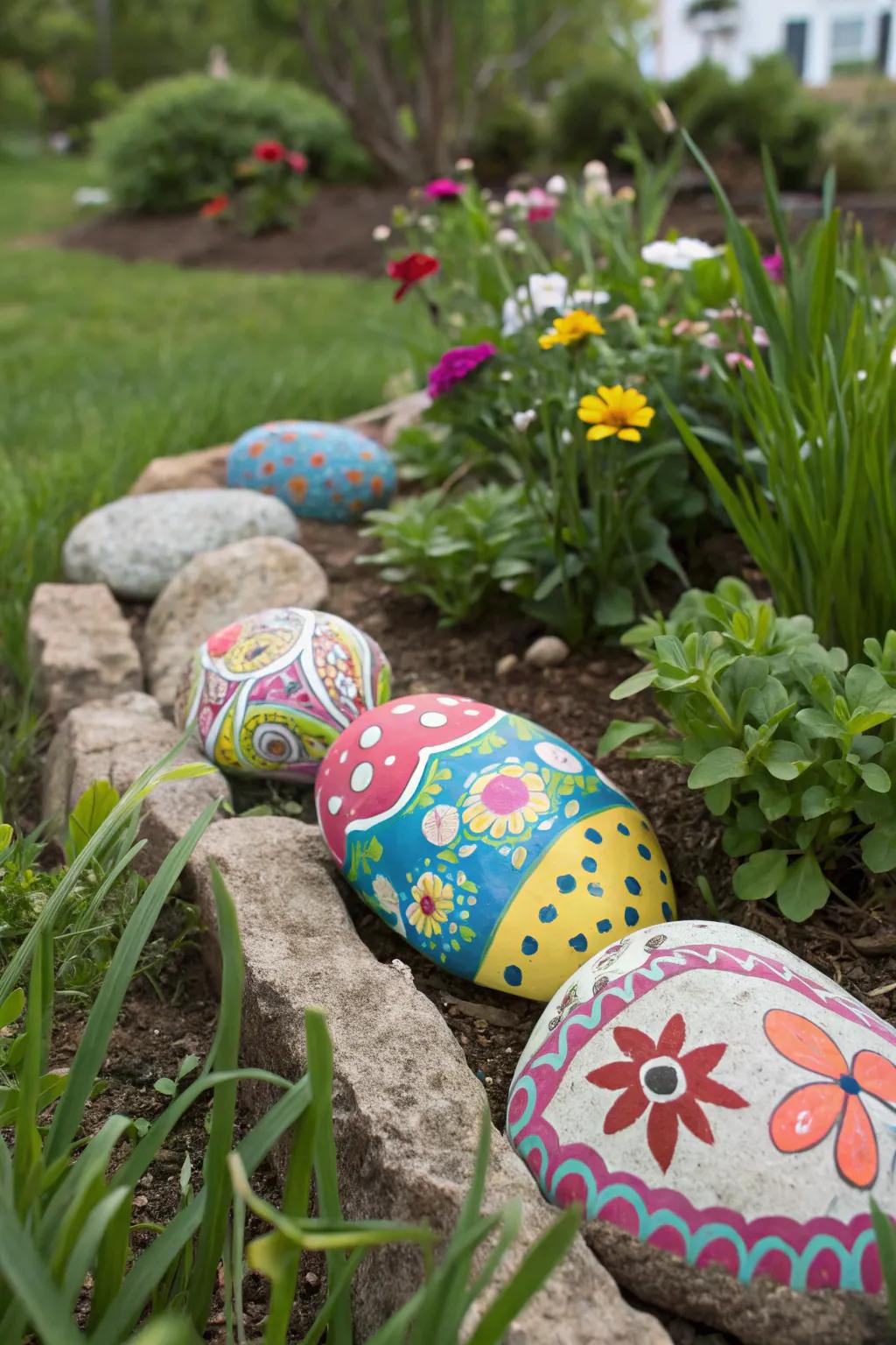 Add a whimsical touch to your garden with painted rocks.