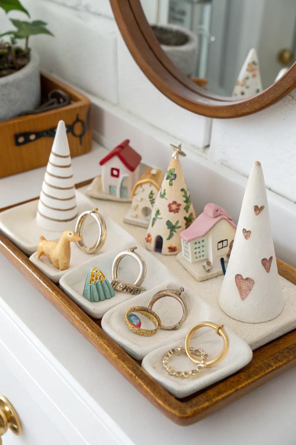 Organize your jewelry with charming air dry clay ring holders.