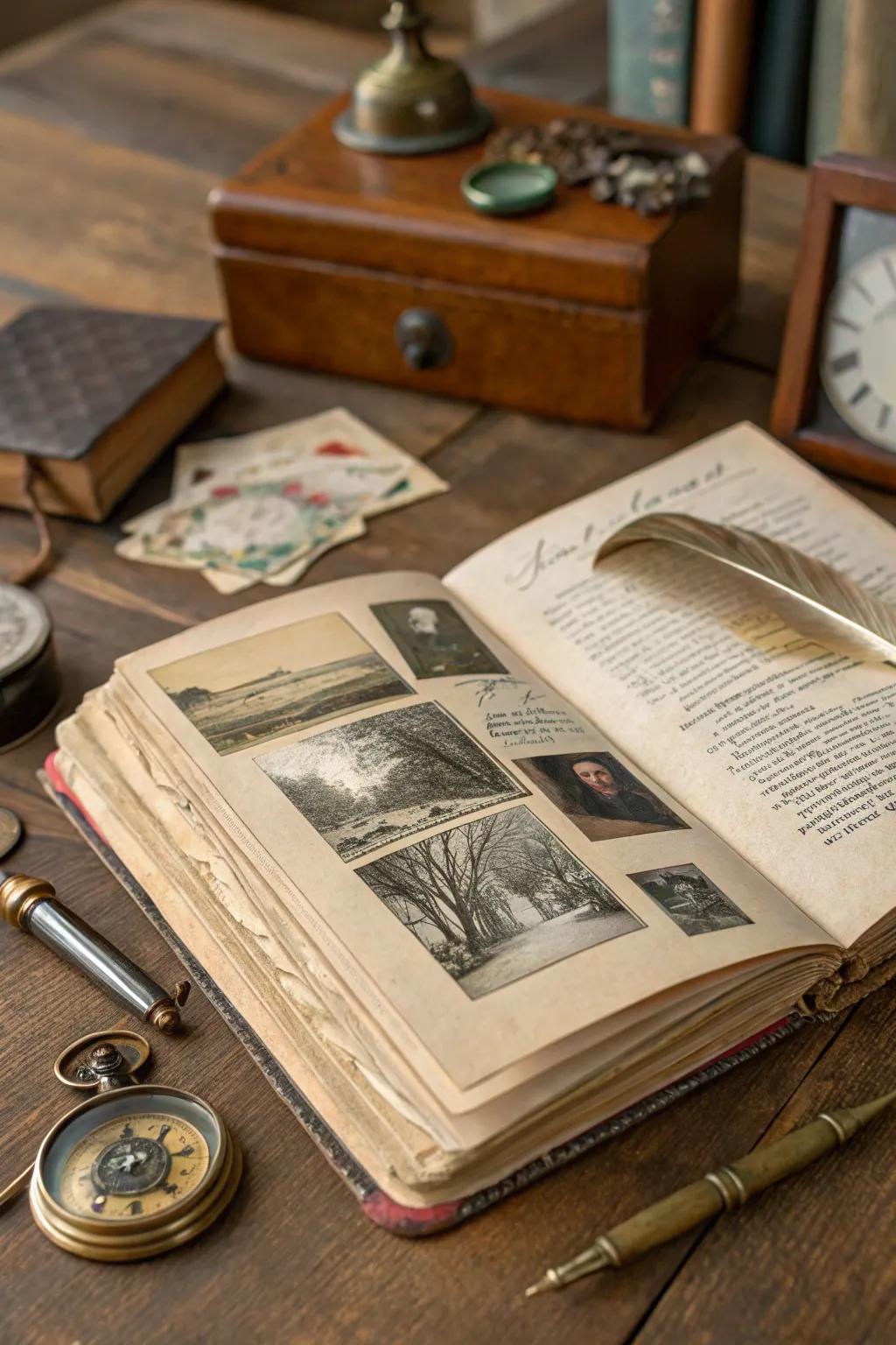 Create a vintage scrapbook to preserve treasured memories and history.