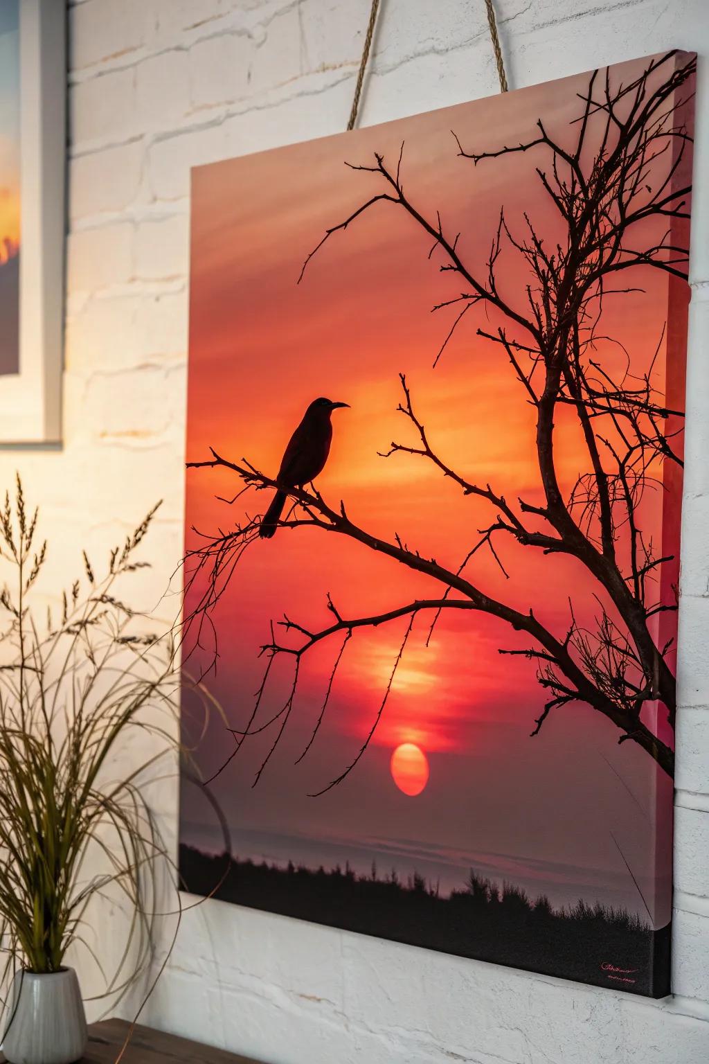 Embrace simplicity and beauty with this serene bird silhouette at sunset.