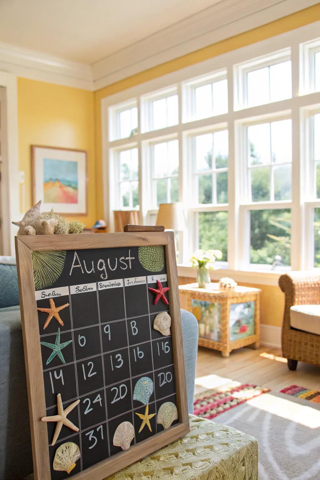 A seasonal chalkboard calendar that captures the essence of summer.