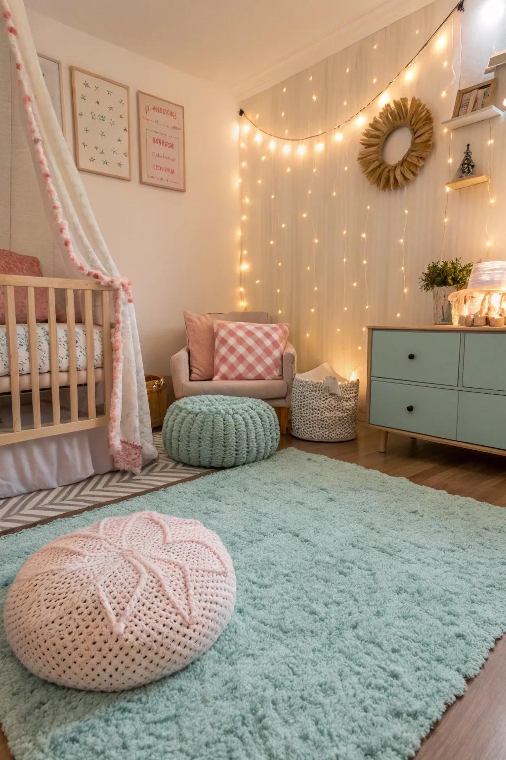 Textured fabrics bring warmth and comfort to a nursery.