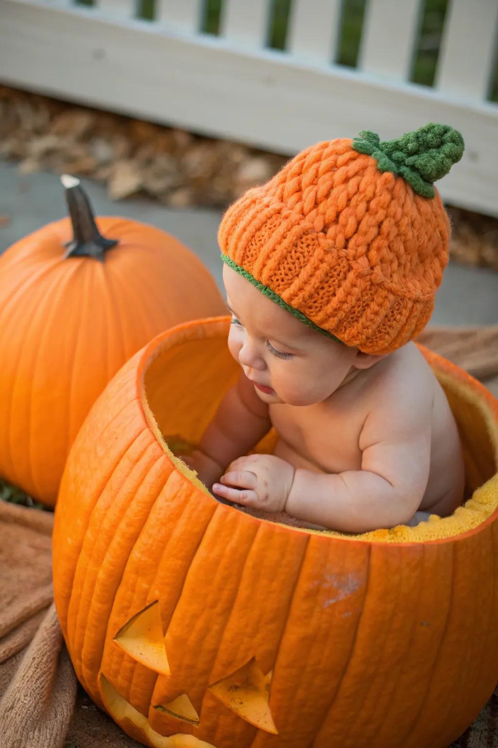 A handmade hat adds warmth and a personal touch.