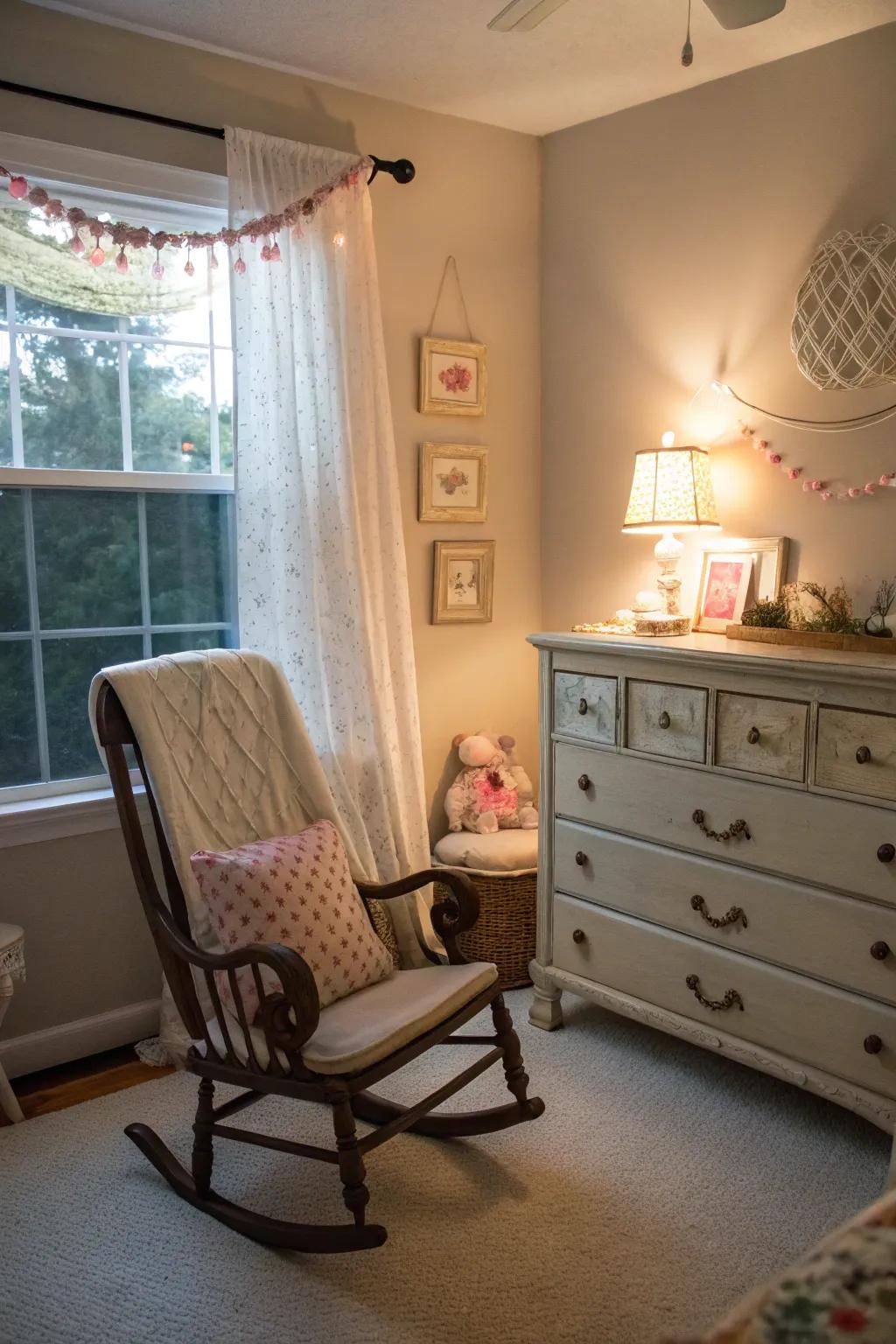 Vintage elements bring character and history to the nursery.