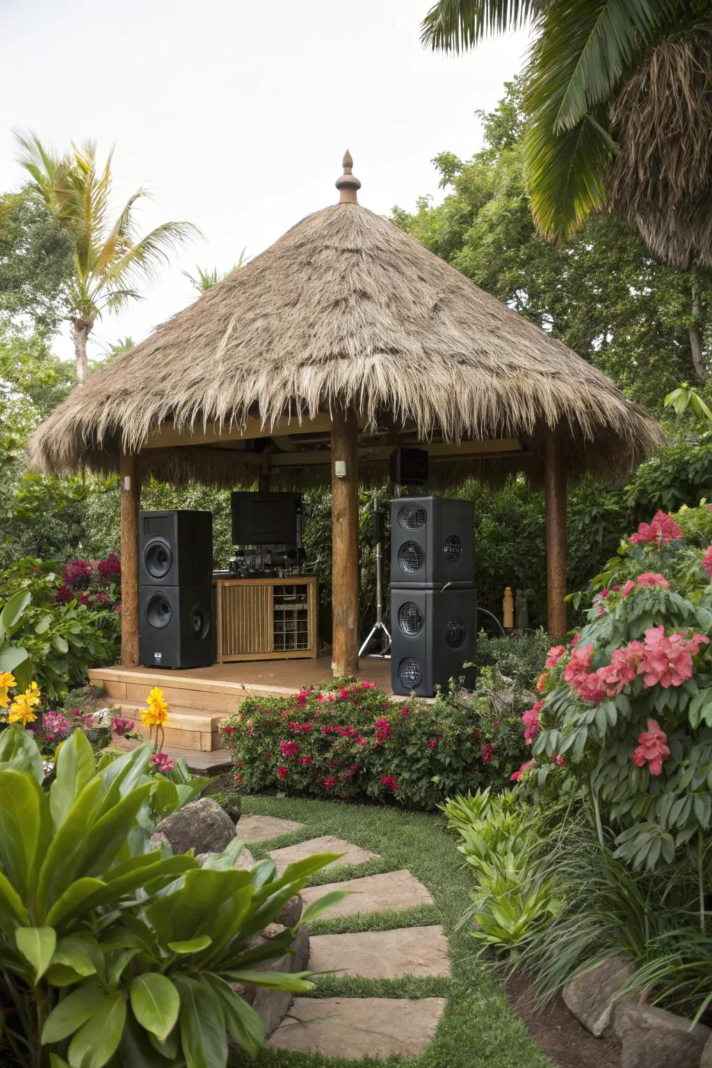 Music can transform your tiki hut into a lively retreat.