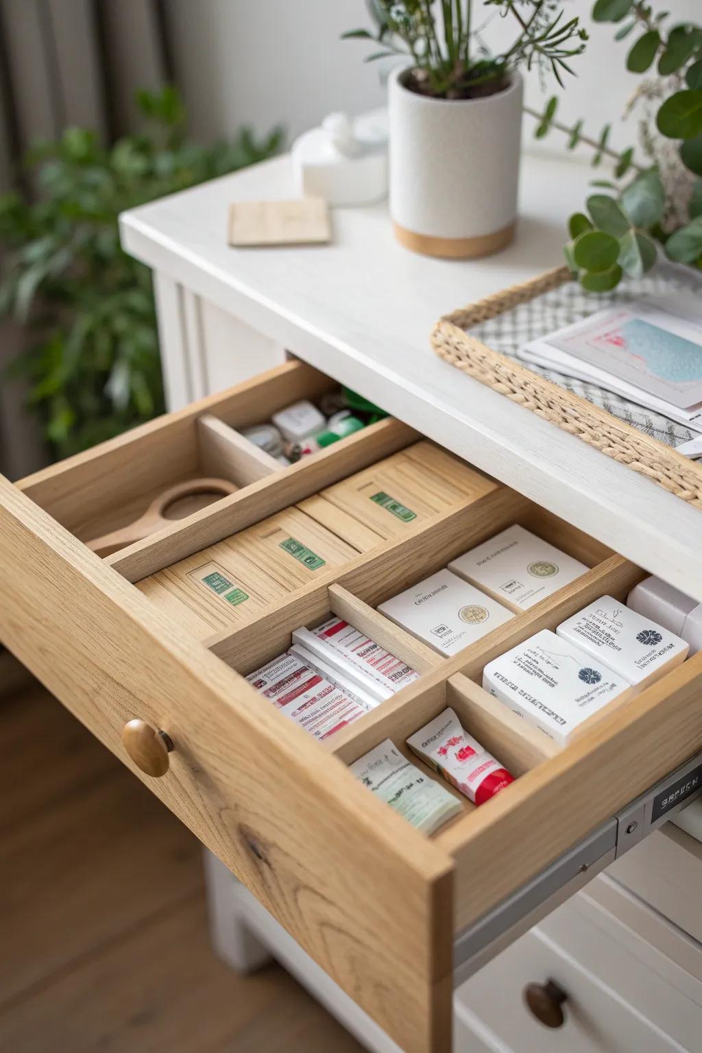 Transform your chaos into calm with a beautifully crafted drawer insert for your band-aid collection.