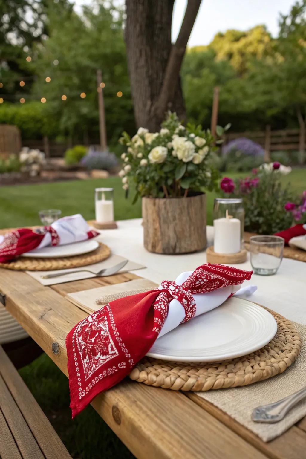 Bandana napkin rings bring a playful vibe to any meal.