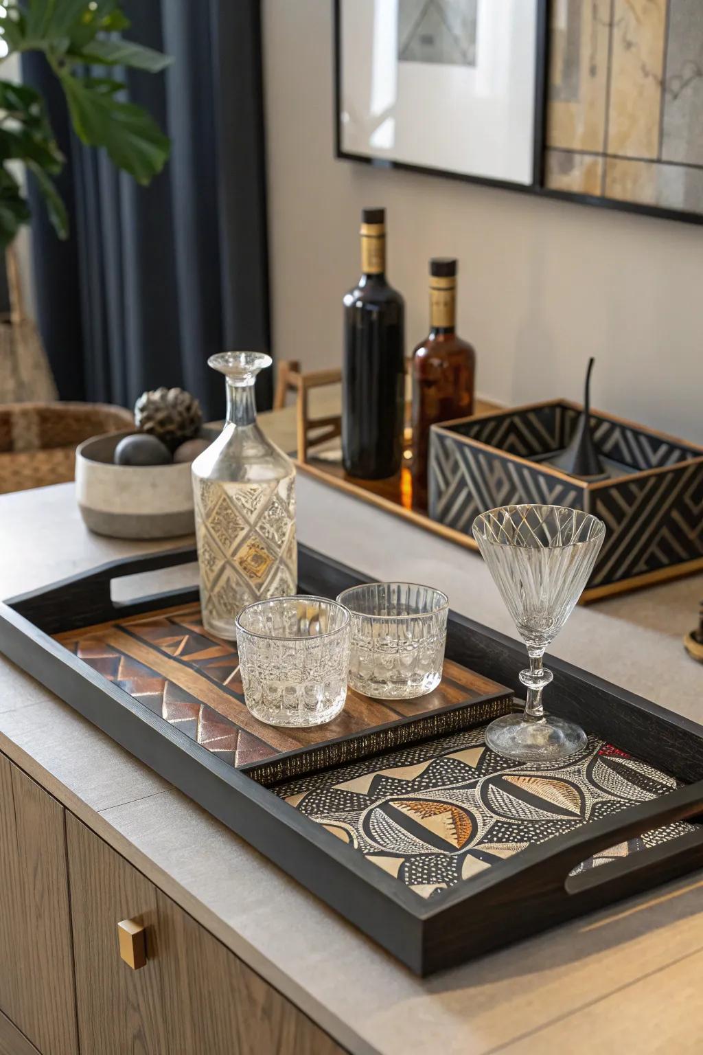 Create an artistic display with an abstract patterned tray.