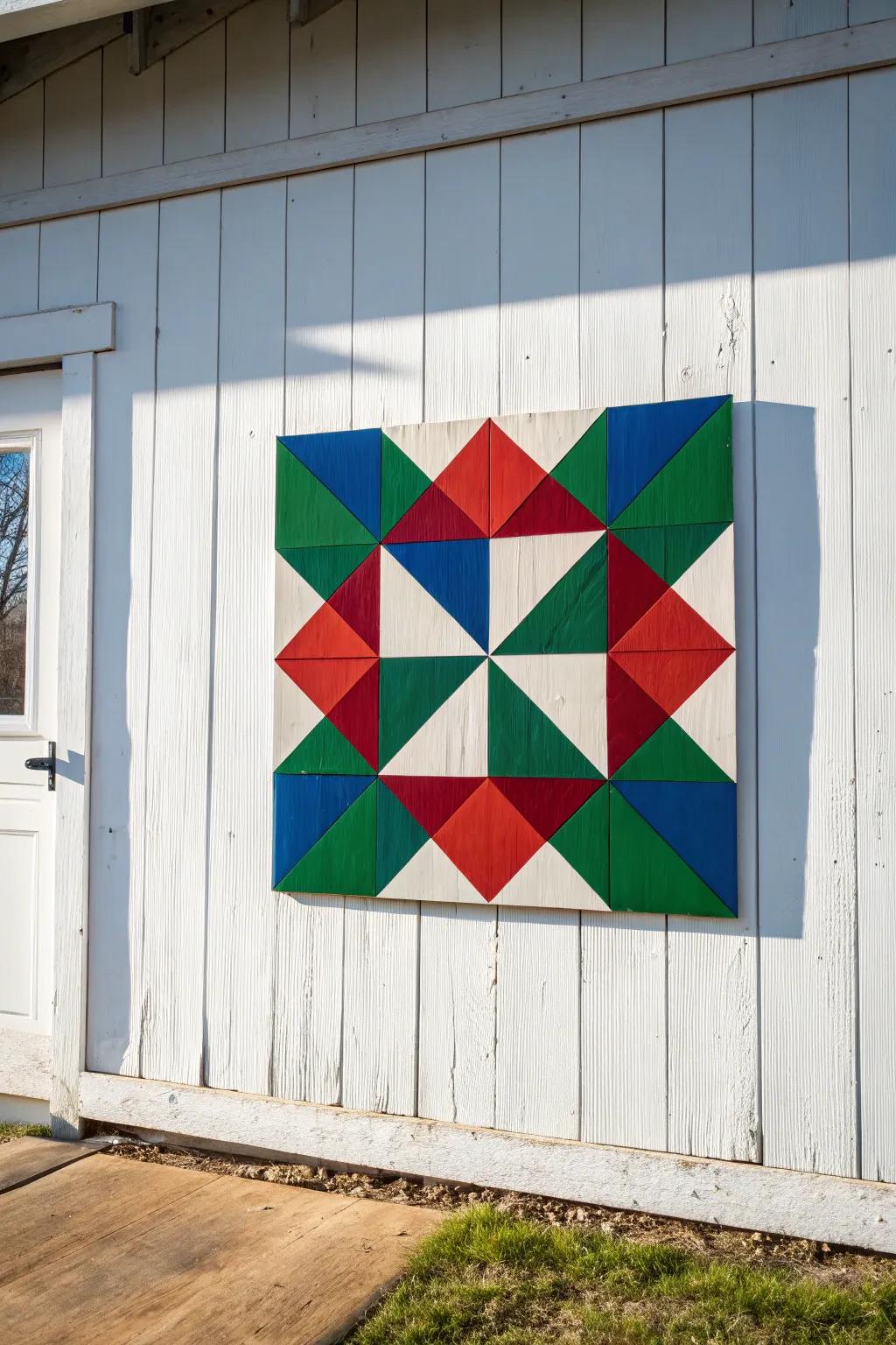 Elevate your space with vibrant jewel tones: a stunning barn quilt to transform your minimalistic haven.