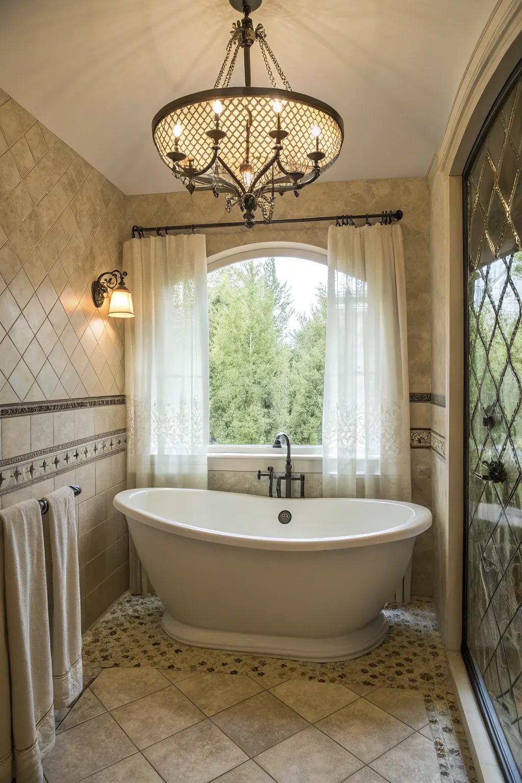 A freestanding tub in an alcove creates a spa-like retreat in your home.