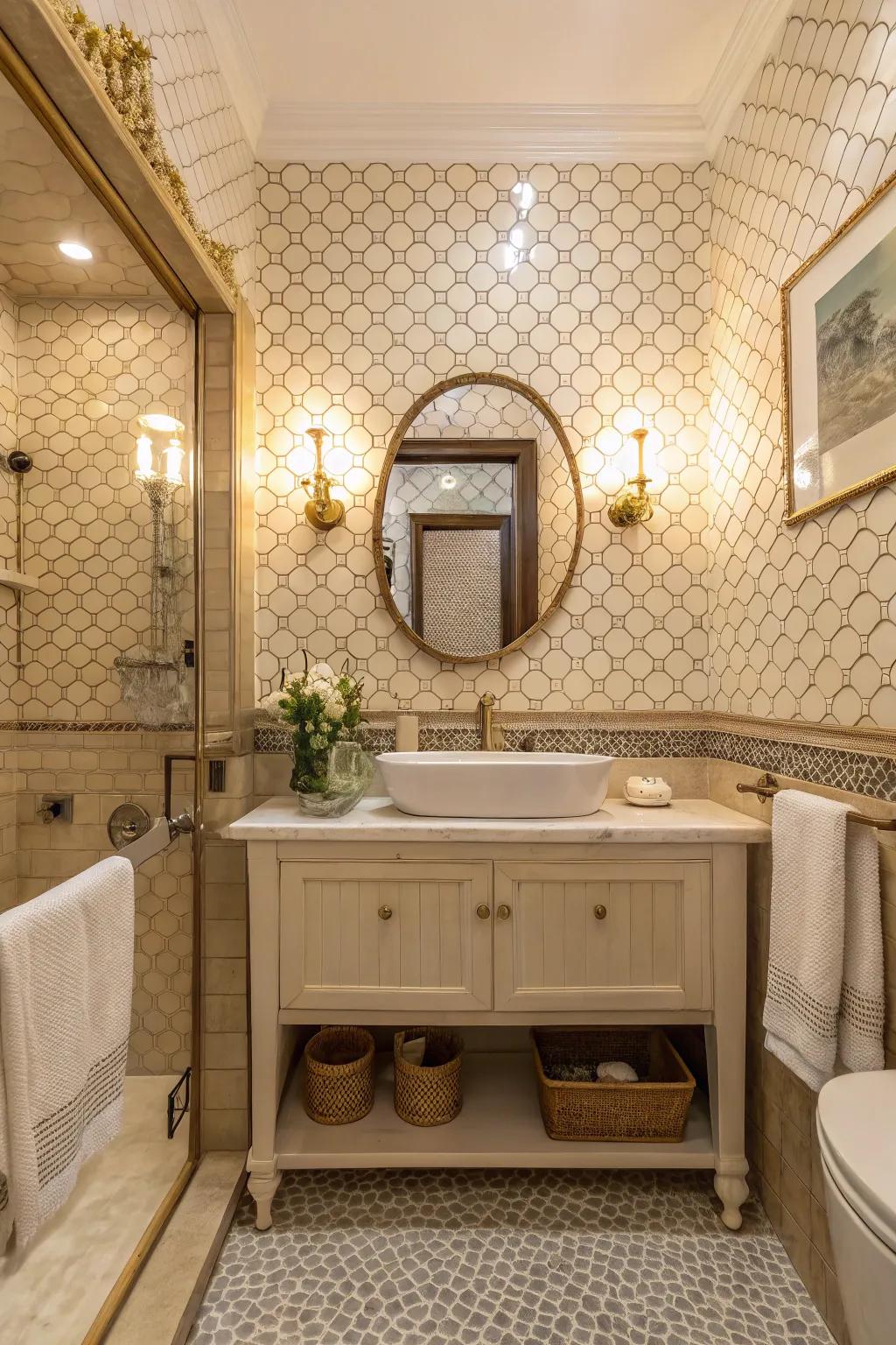 Penny tiles add a playful retro vibe to your bathroom.