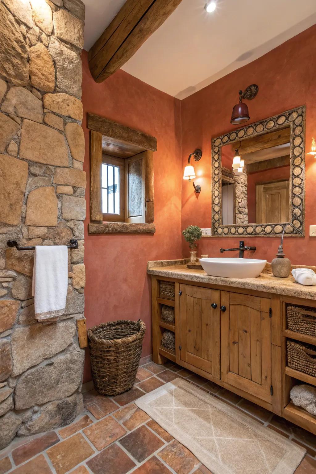 Terracotta walls create a warm and earthy ambiance.