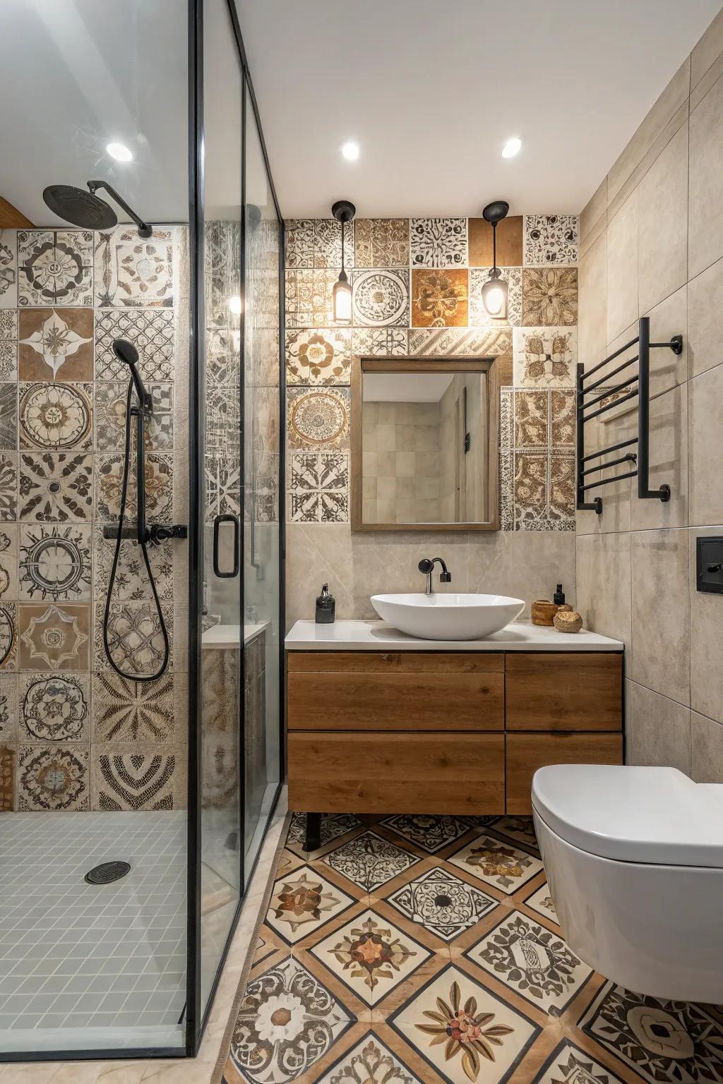 A blend of traditional and modern creates a balanced bathroom aesthetic.