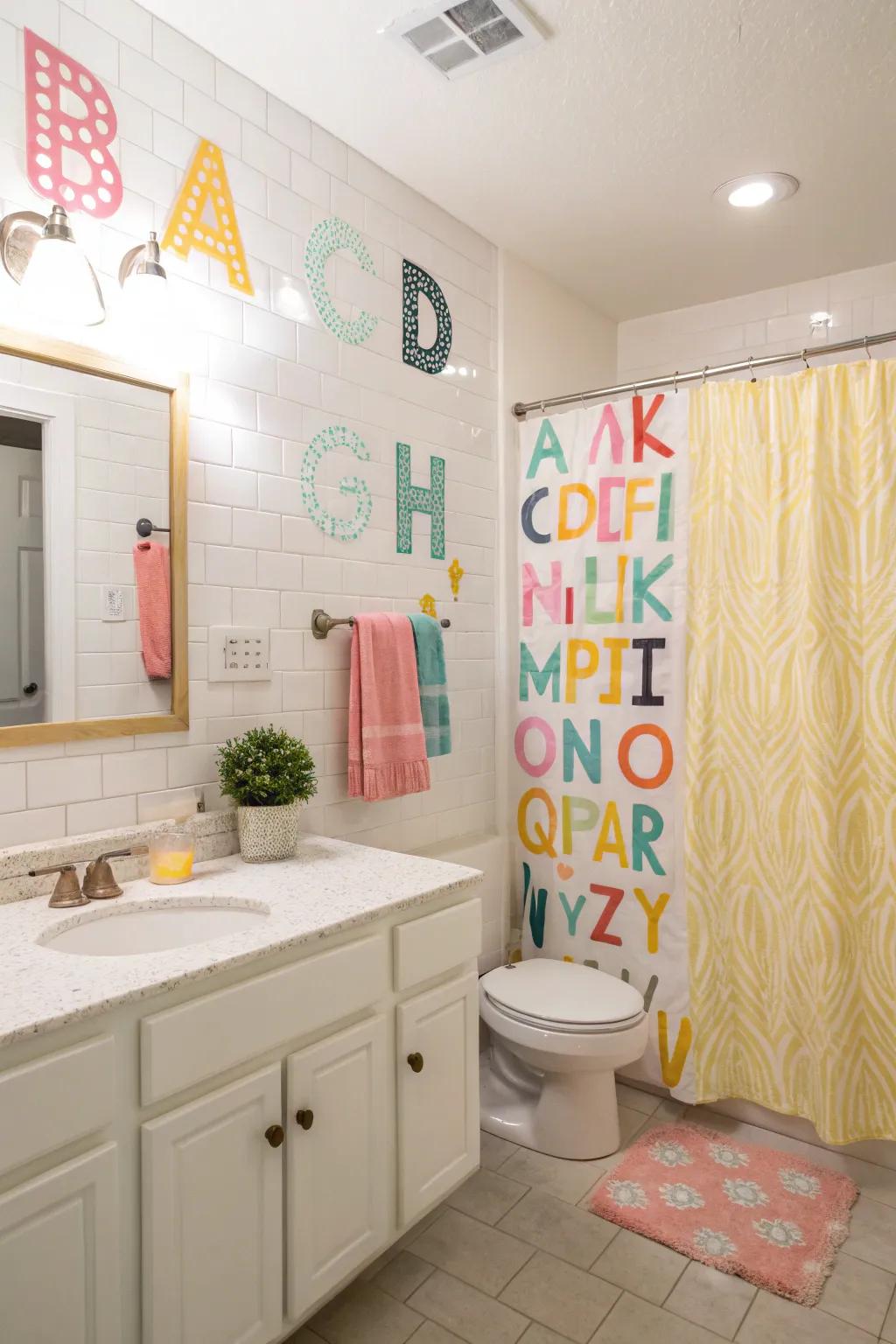 Typography decals add a playful touch to your bathroom.