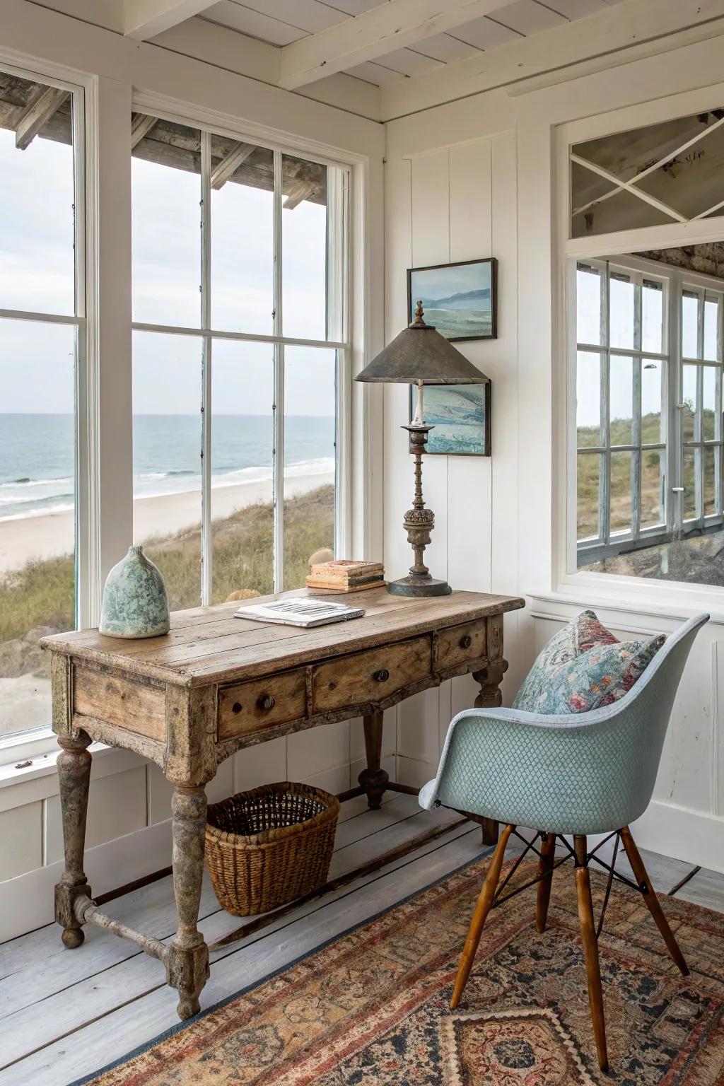 A blend of vintage and modern elements adds character to this beach house.