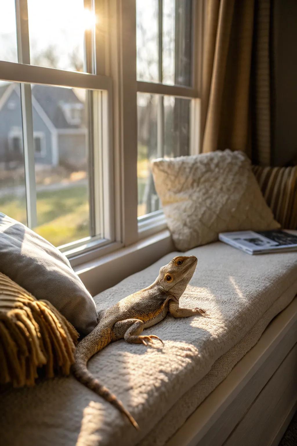 A cushioned window seat, perfect for sunbathing and daydreaming.