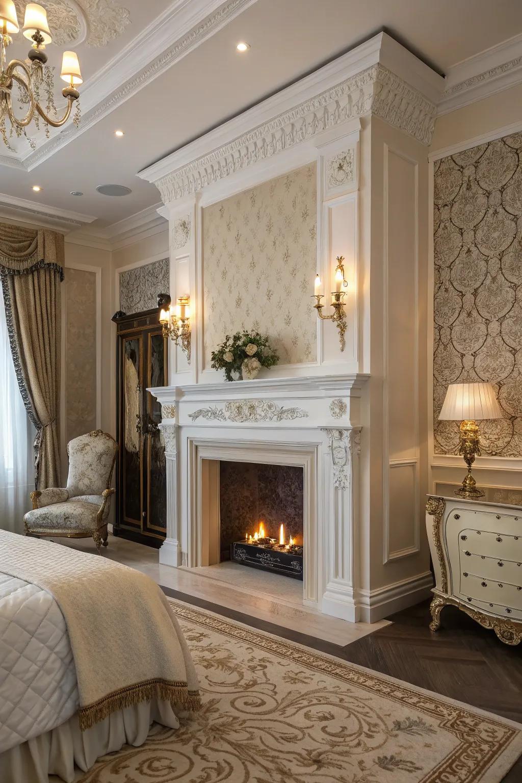 Timeless charm meets warmth with a classic white fireplace.