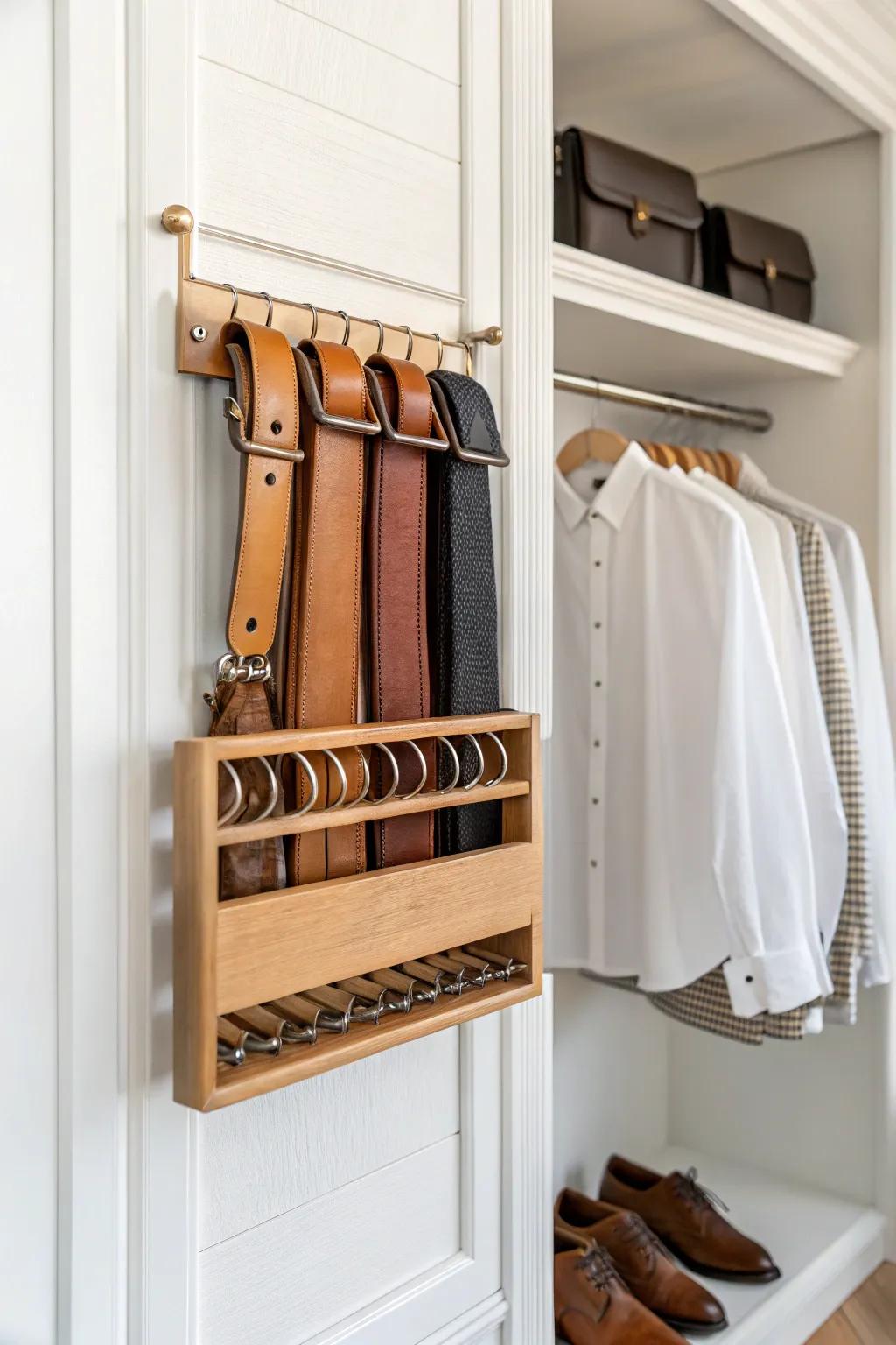 Streamline your style: Discover the elegance of a minimalist belt organizer for a clutter-free closet.